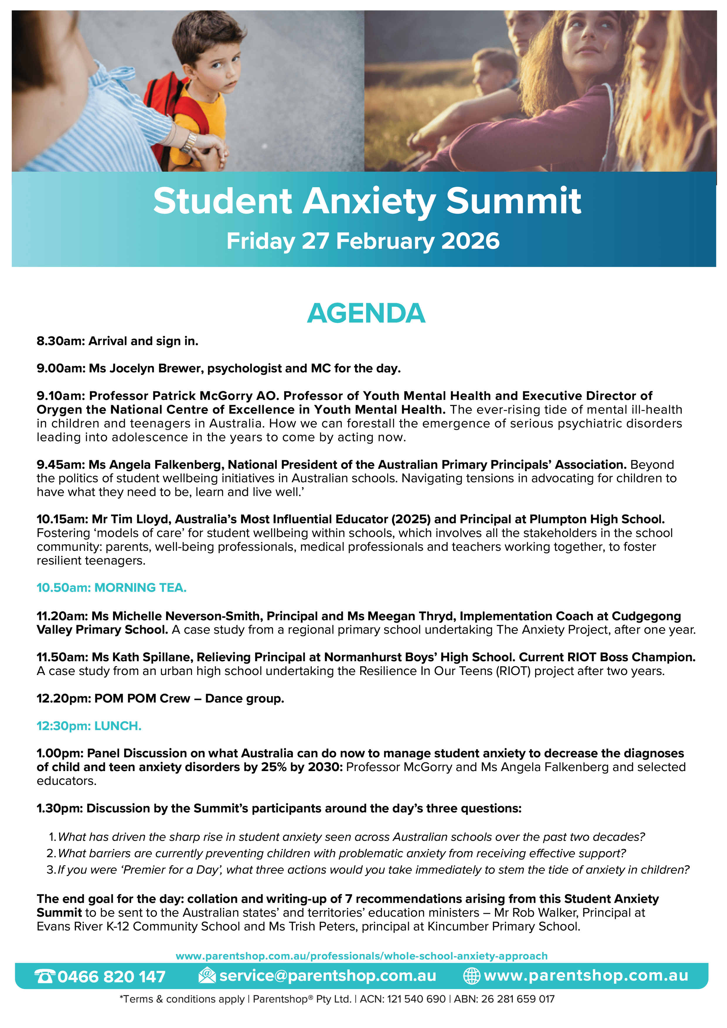 Student Anxiety Summit Agenda